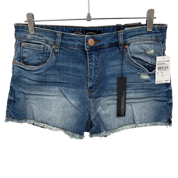 NEW SEE THRU SOUL Distressed High Rise Boyfriend Cut-off Short Size 29 33W 0029 - Picture 1 of 8